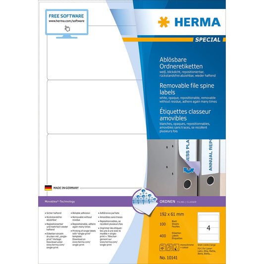 400 HERMA Ordneretiketten 10141 weiß für 7,0 - 8,0 cm Rückenbreite