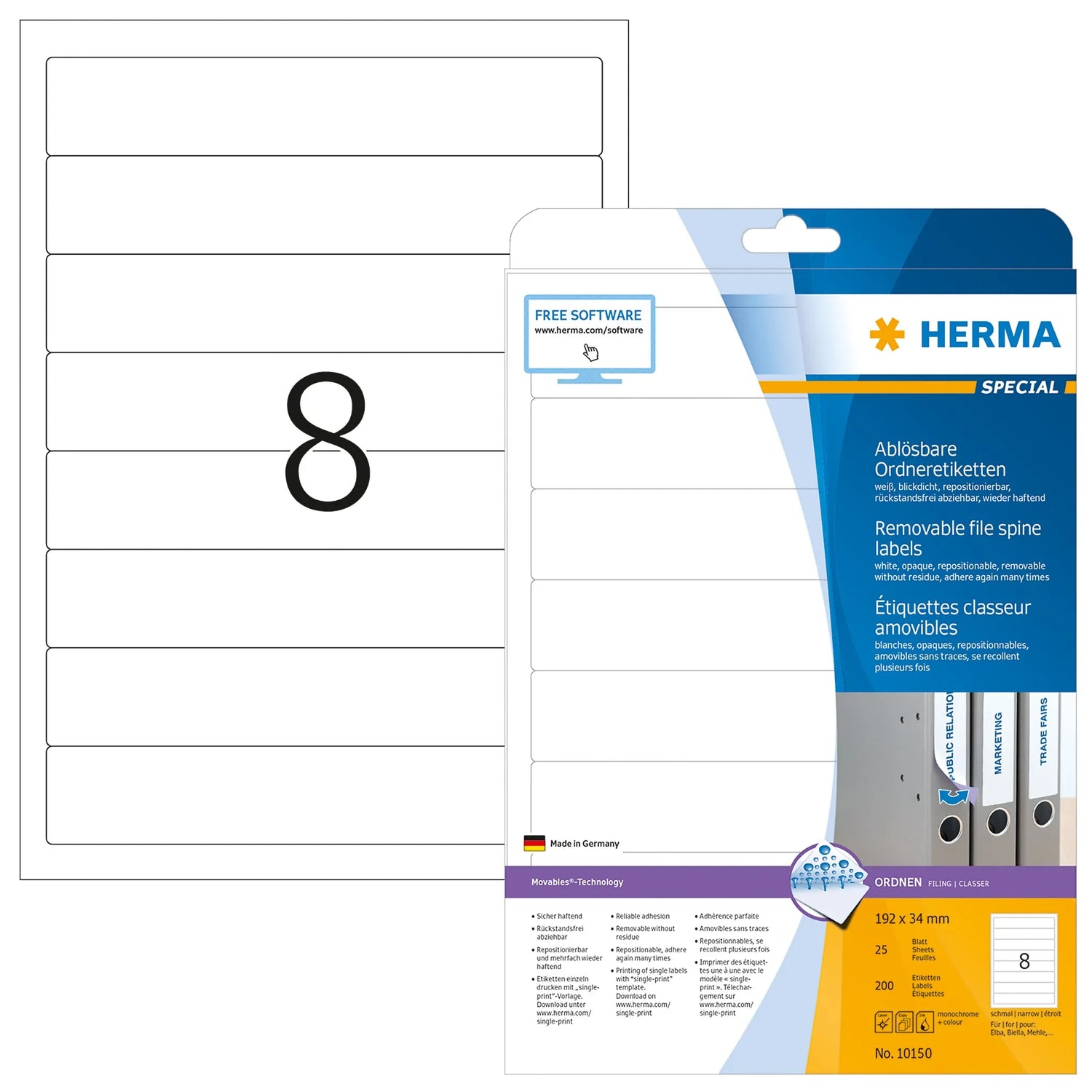 200 HERMA Ordneretiketten 10150 weiß für 4,0 - 5,0 cm Rückenbreite