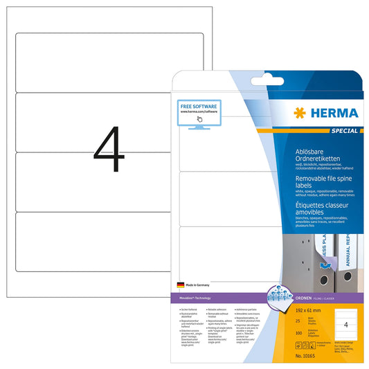 100 HERMA Ordneretiketten 10165 weiß für 7,0 - 8,0 cm Rückenbreite