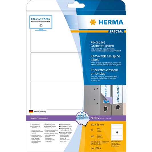 100 HERMA Ordneretiketten 10165 weiß für 7,0 - 8,0 cm Rückenbreite