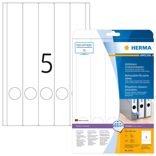 125 HERMA Ordneretiketten 10175 weiß für 4,0 - 5,0 cm Rückenbreite