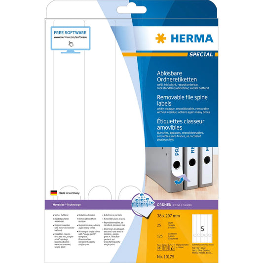 125 HERMA Ordneretiketten 10175 weiß für 4,0 - 5,0 cm Rückenbreite