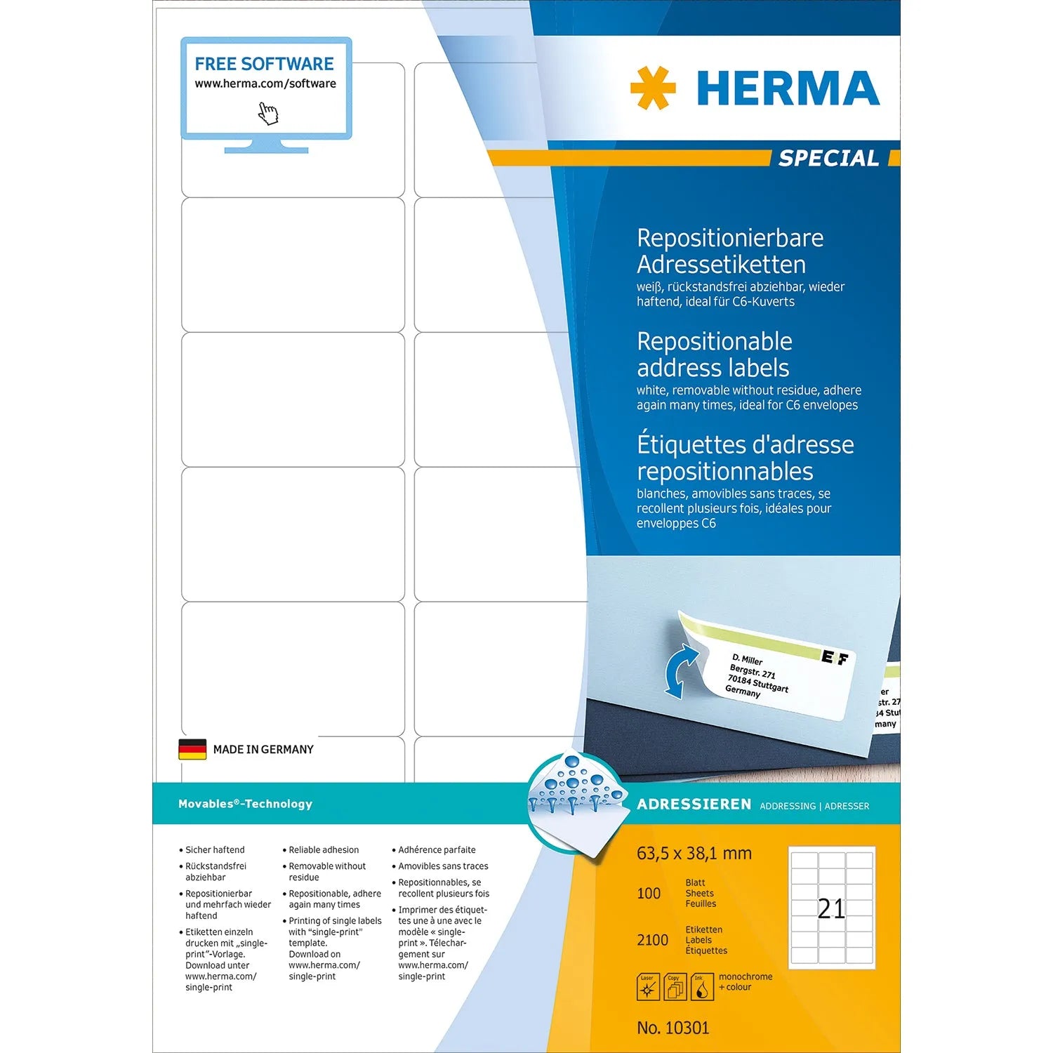 2.100 HERMA Adressetiketten 10301 weiß