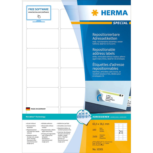 2.100 HERMA Adressetiketten 10301 weiß