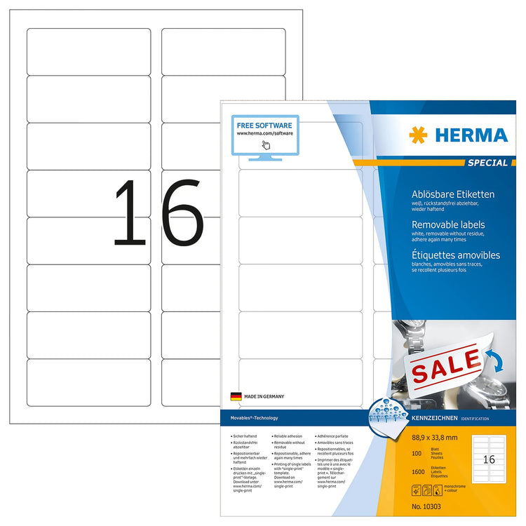 1.600 HERMA Etiketten 10303 weiß