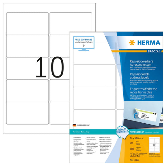 1.000 HERMA Adressetiketten 10307 weiß