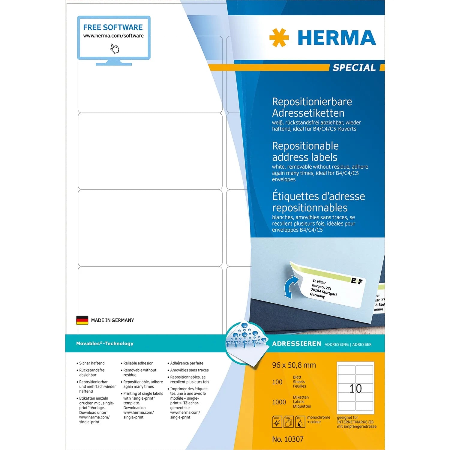1.000 HERMA Adressetiketten 10307 weiß