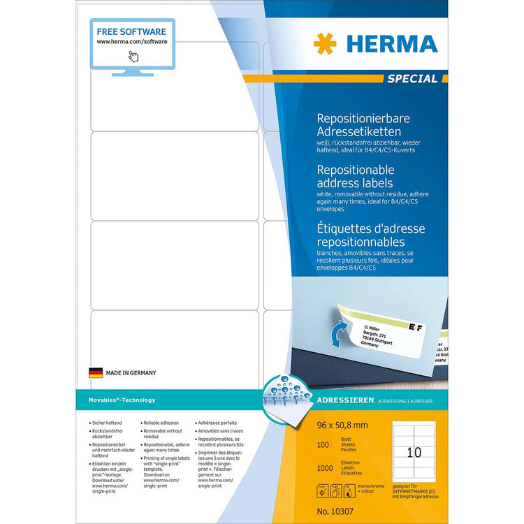 1.000 HERMA Adressetiketten 10307 weiß