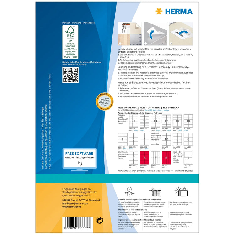 1.000 HERMA Adressetiketten 10307 weiß