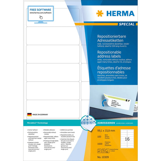 1.600 HERMA Adressetiketten 10309 weiß