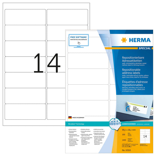 1.400 HERMA Adressetiketten 10310 weiß