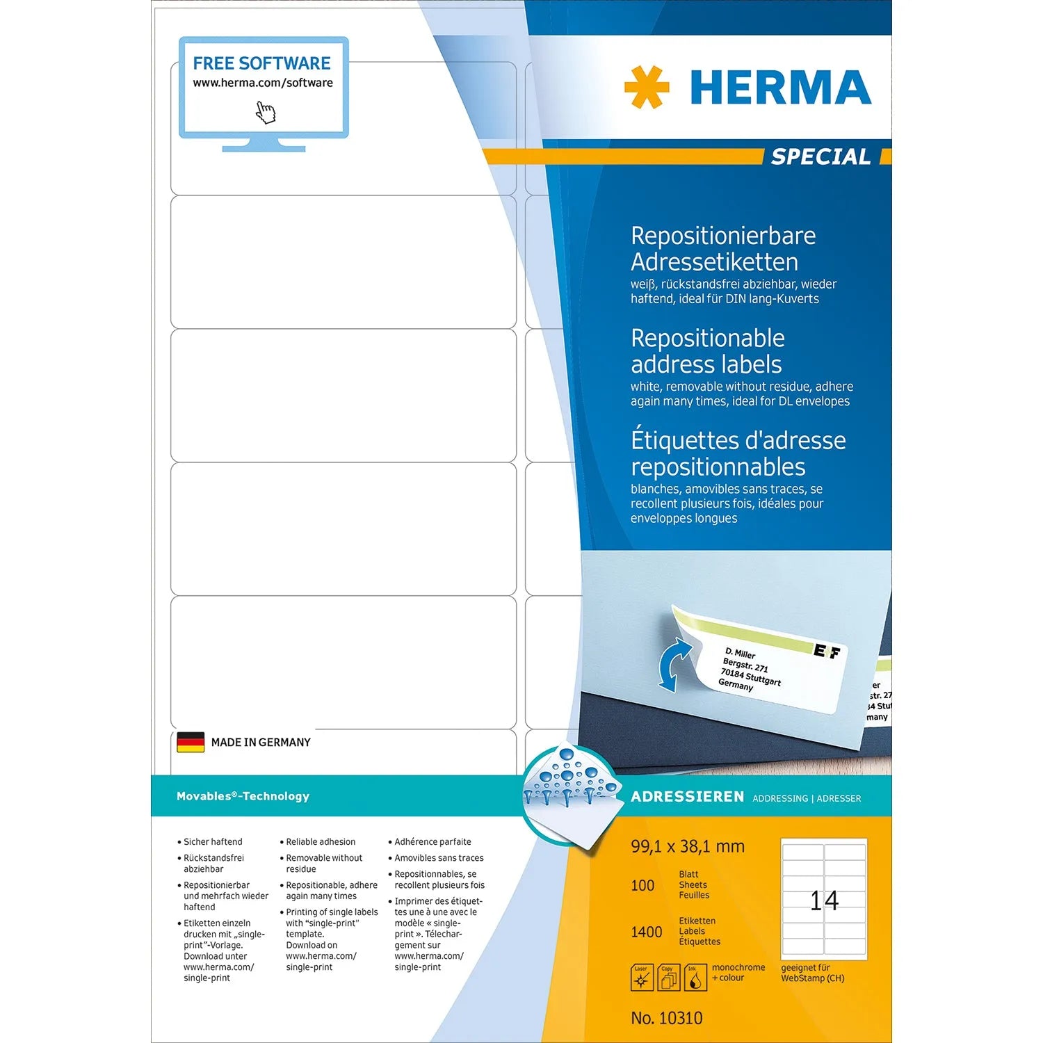 1.400 HERMA Adressetiketten 10310 weiß