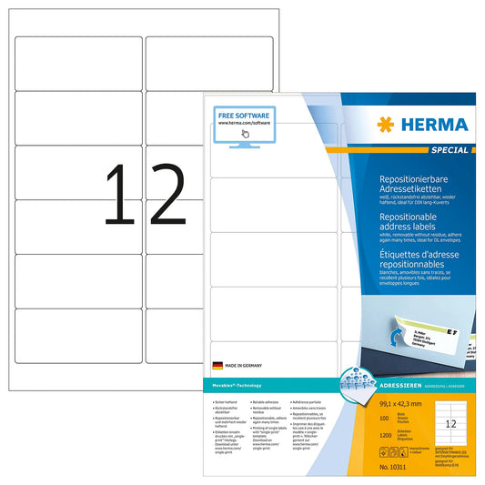 1.200 HERMA Adressetiketten 10311 weiß
