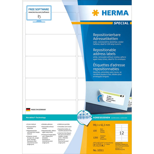 1.200 HERMA Adressetiketten 10311 weiß