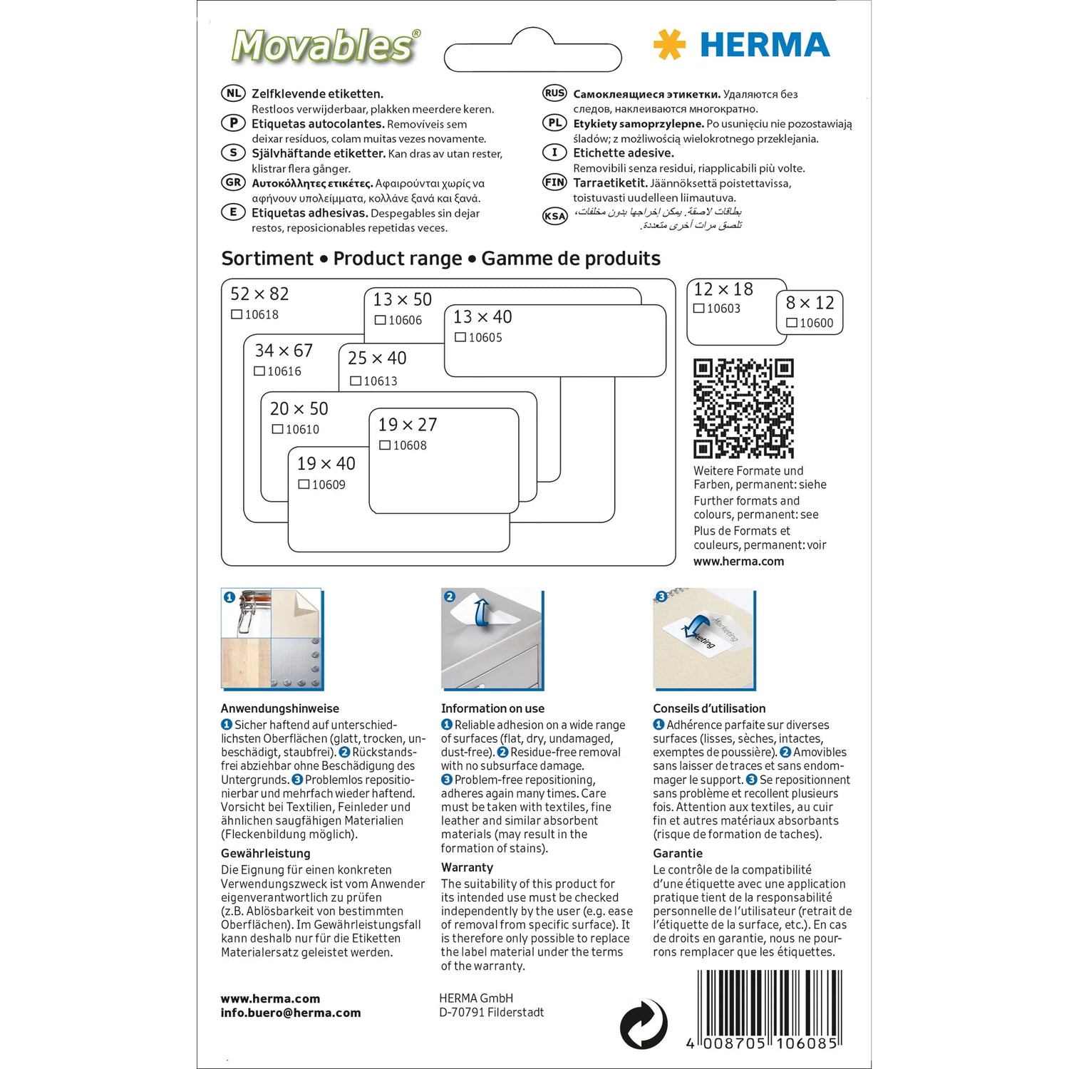 960 HERMA Movables Etiketten 10608 weiß