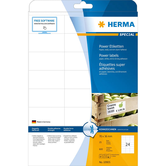 600 HERMA Power-Etiketten 10905 weiß