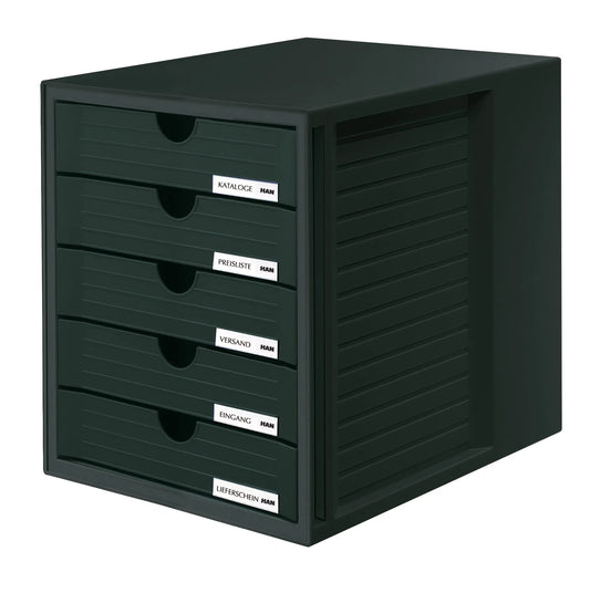 HAN Schubladenbox System-Box schwarz DIN C4 mit 5 Schubladen