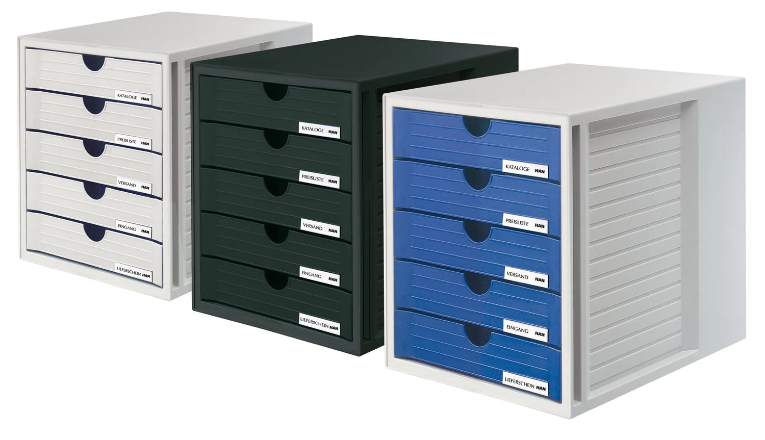HAN Schubladenbox System-Box schwarz DIN C4 mit 5 Schubladen