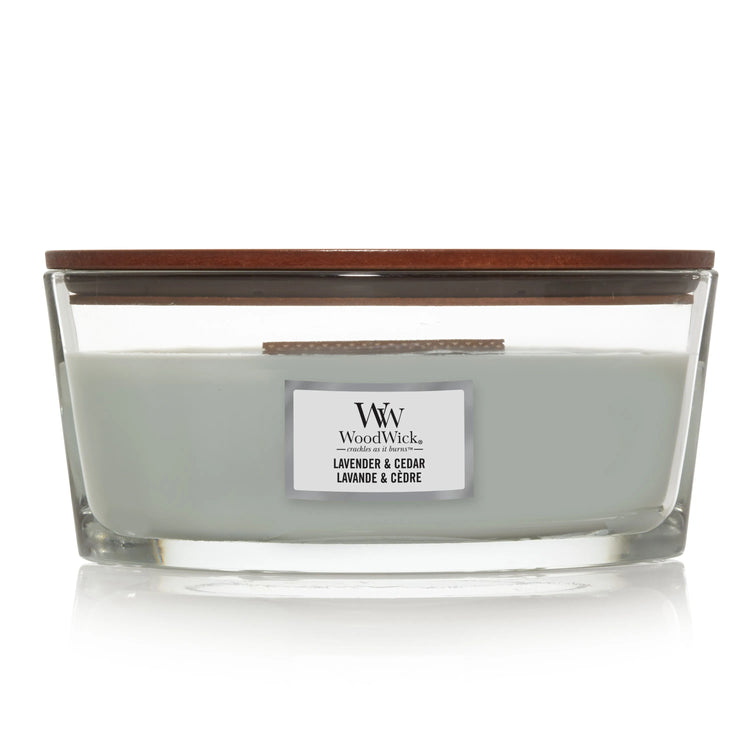 WoodWick Kerze, Lavender & Cedar, Ellipse mit knisterndem Docht, bis zu 50 Std Brenndauer