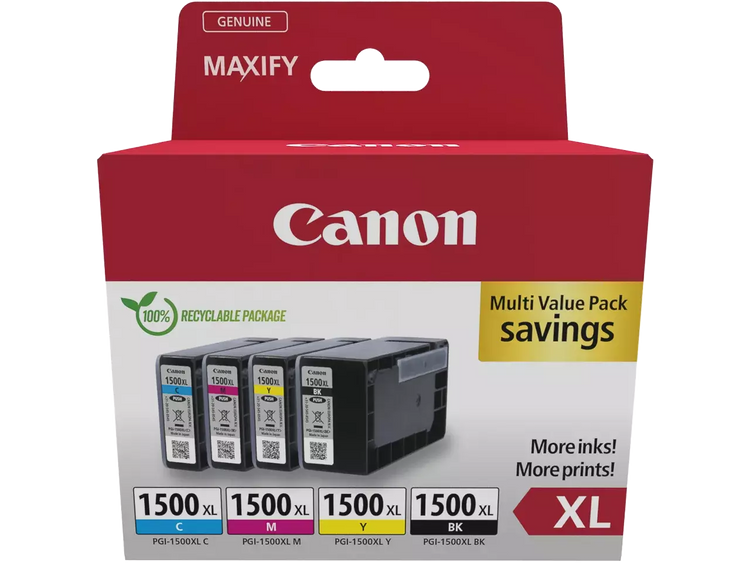 Canon PGI-1500 XL BK/C/M/Y – Original Tintenpatronen 4er-Set für MAXIFY, XL-Füllmenge & brillante Farbergebnisse