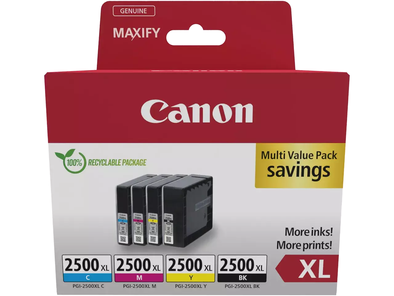 Canon PGI‑2500XL 4er‑Set (BK | C | M | Y) – XL‑Reichweite für professionelle MAXIFY‑Farbdrucke