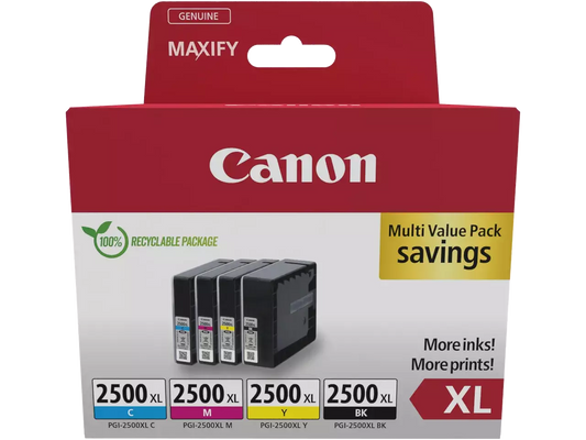 Canon PGI‑2500XL 4er‑Set (BK | C | M | Y) – XL‑Reichweite für professionelle MAXIFY‑Farbdrucke