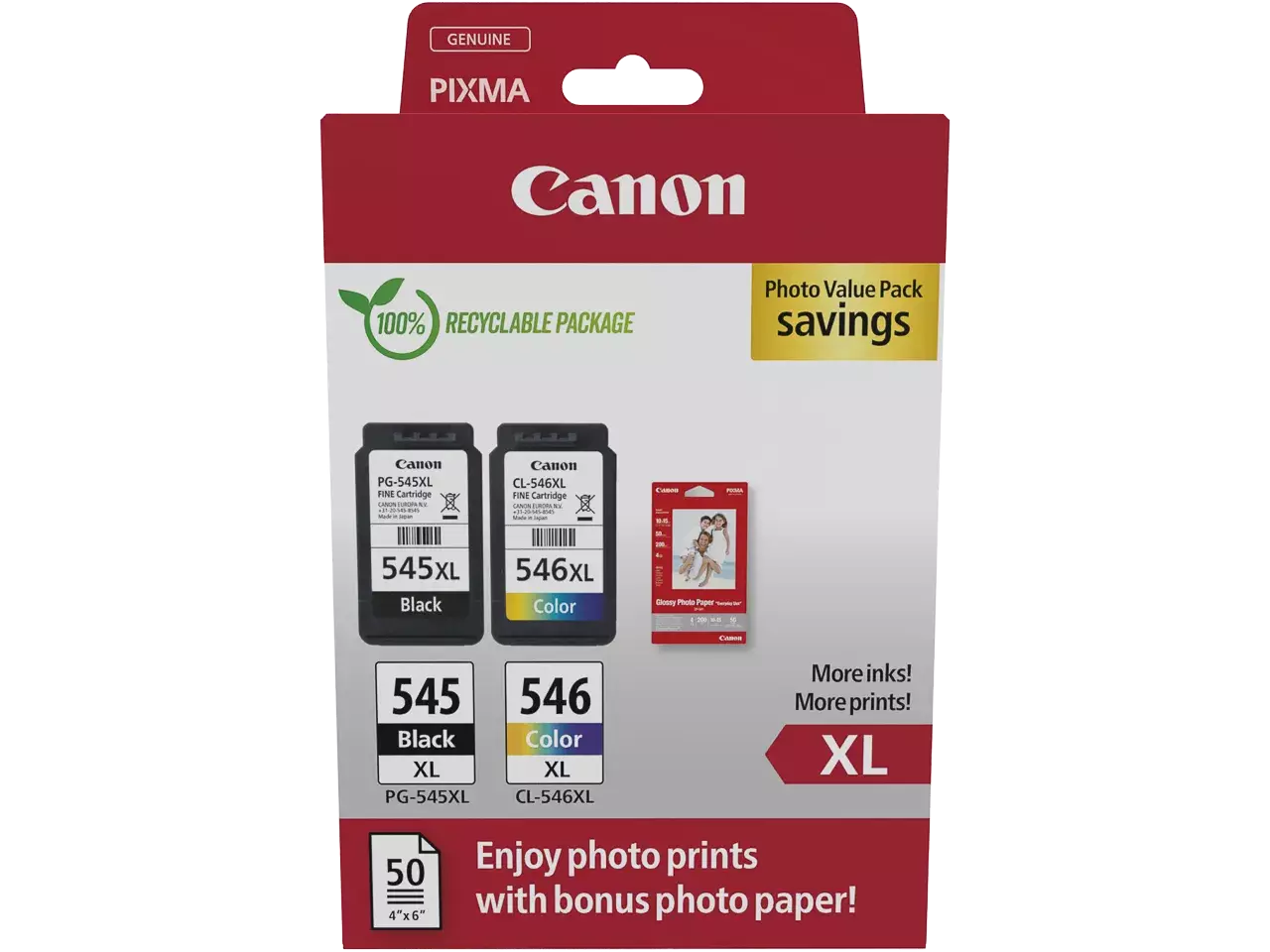 Canon PG-545 / CL-546 (XL) Tintenpatronen – Original Schwarz & Color für PIXMA Drucker + Fotopapier