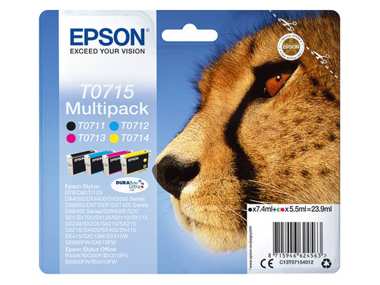 EPSON T0715 Gepard, schwarz, cyan, magenta, gelb, 4er-Set Druckerpatronen