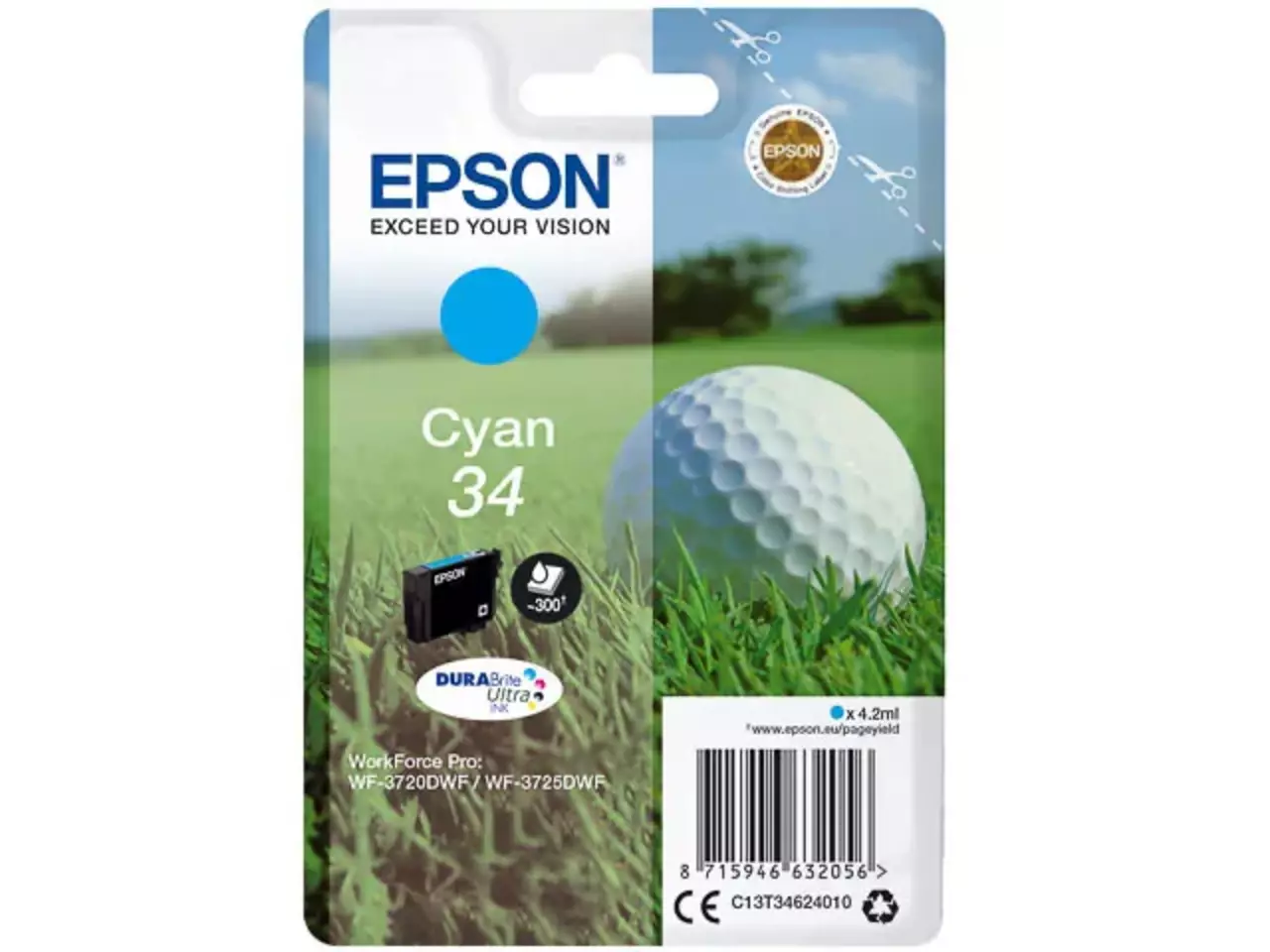 EPSON 34 / T3462 Cyan Druckerpatrone – Original, wischfest & brilliant farbig