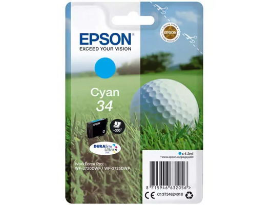 EPSON 34 / T3462 Cyan Druckerpatrone – Original, wischfest & brilliant farbig