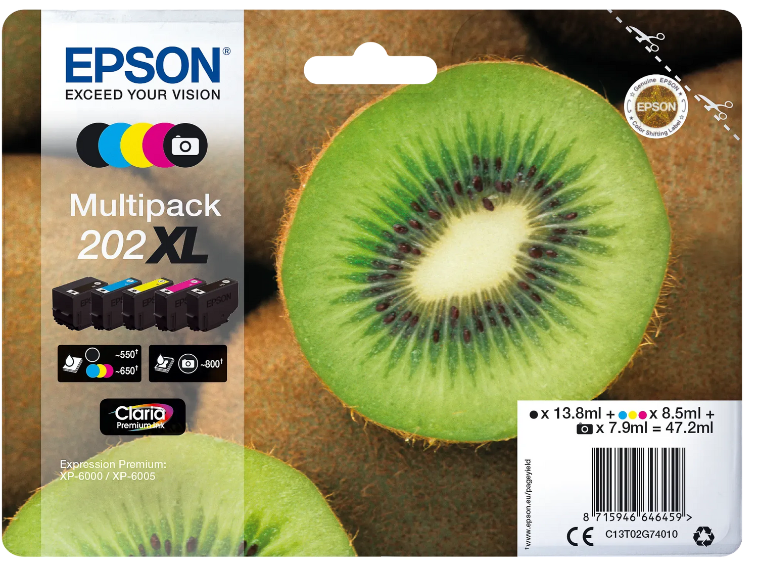 5 EPSON 202XL/T02G74 schwarz, Foto schwarz, cyan, magenta, gelb Tintenpatronen