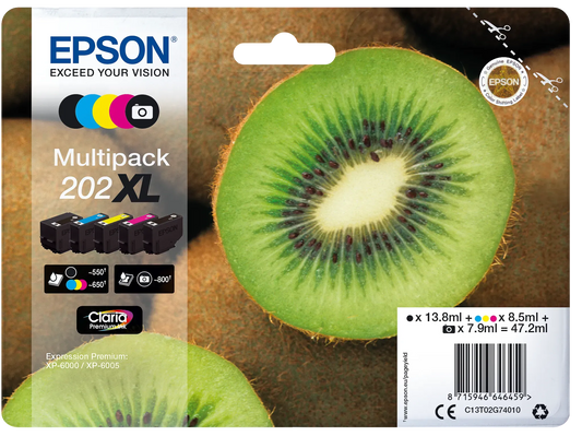5 EPSON 202XL/T02G74 schwarz, Foto schwarz, cyan, magenta, gelb Tintenpatronen