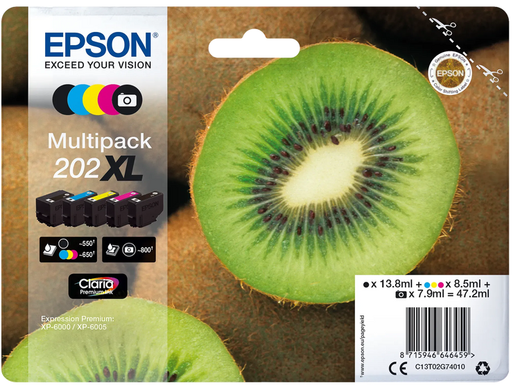 5 EPSON 202XL/T02G74 schwarz, Foto schwarz, cyan, magenta, gelb Tintenpatronen