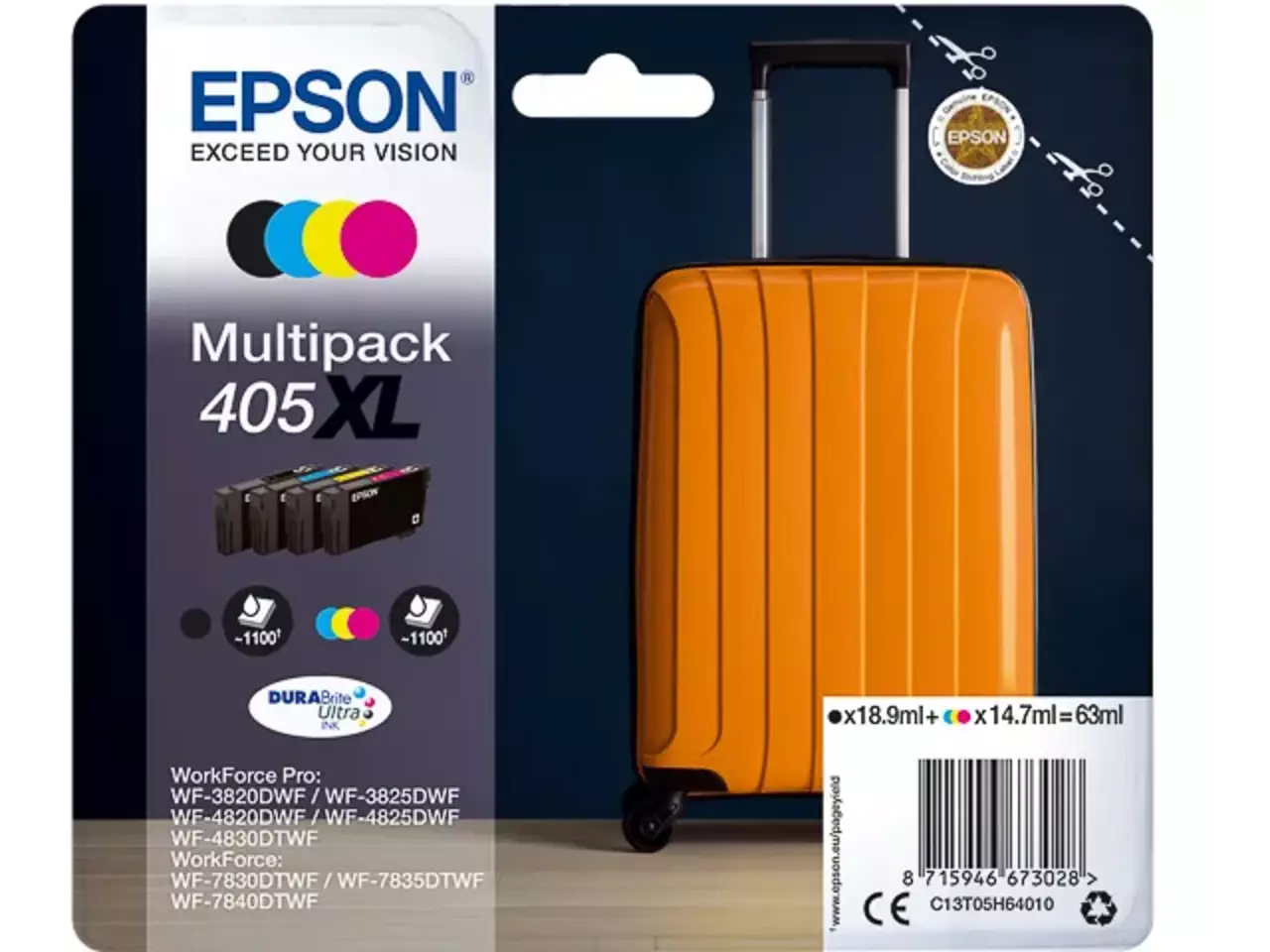 EPSON 405XL / T05H6 4er-Set Druckerpatronen – Schwarz, Cyan, Magenta, Gelb, Original