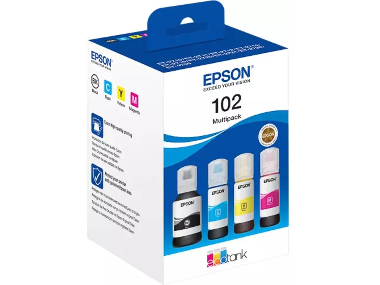 EPSON 102 / T03R64 Tintenflaschen 4er-Set Schwarz, Cyan, Magenta, Gelb – Original, hohe Reichweite