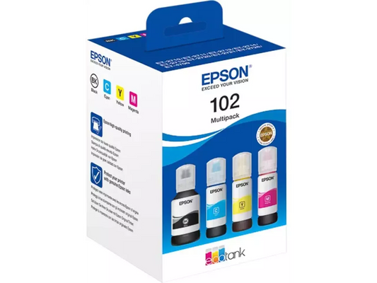EPSON 102 / T03R64 Tintenflaschen 4er-Set Schwarz, Cyan, Magenta, Gelb – Original, hohe Reichweite
