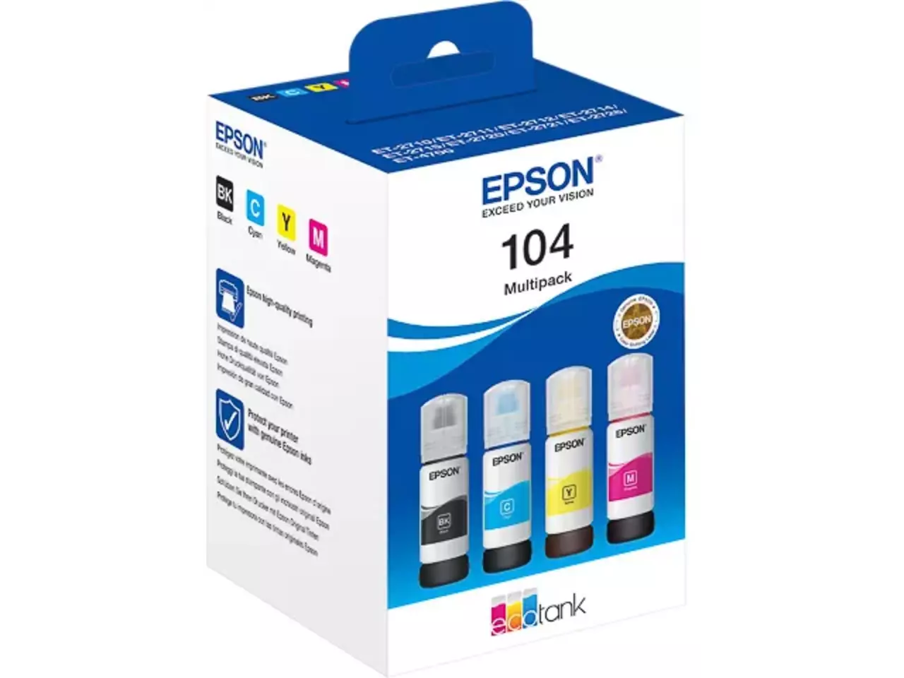 EPSON 104/T00P64 Tintenflaschen-Set (Schwarz, Cyan, Magenta, Gelb) – Original für EcoTank