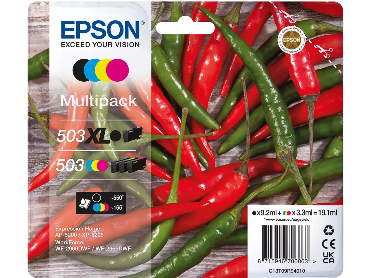 EPSON 503/503XL T09R94 Druckerpatronen 4er-Set – Schwarz, Cyan, Magenta, Gelb – Original