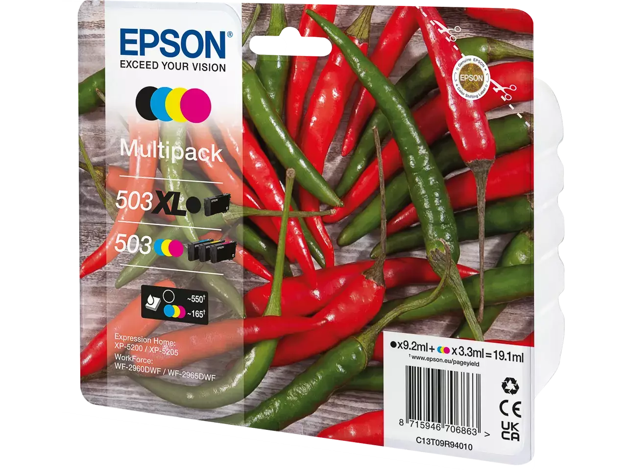 EPSON 503/503XL T09R94 Druckerpatronen 4er-Set – Schwarz, Cyan, Magenta, Gelb – Original
