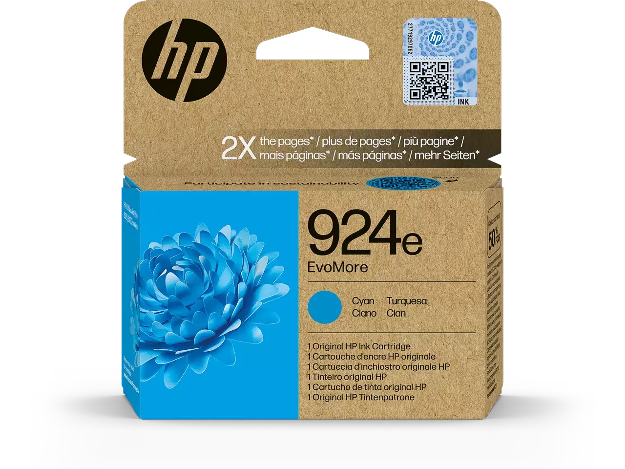 HP 924e (4K0U7NE) Original Druckerpatrone Cyan – ca. 800 Seiten, Instant Ink-fähig