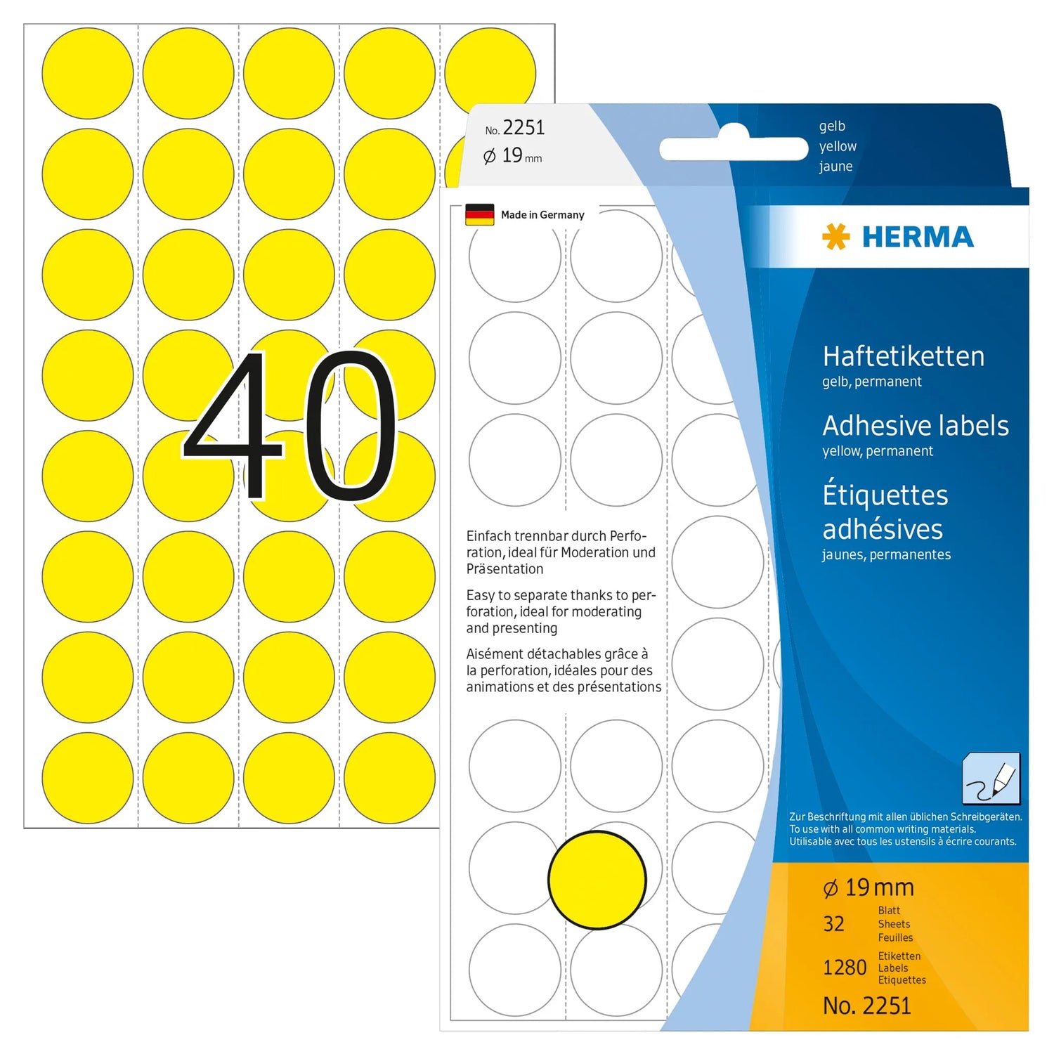 HERMA Klebepunkte 2251 gelb Ø 19,0 mm