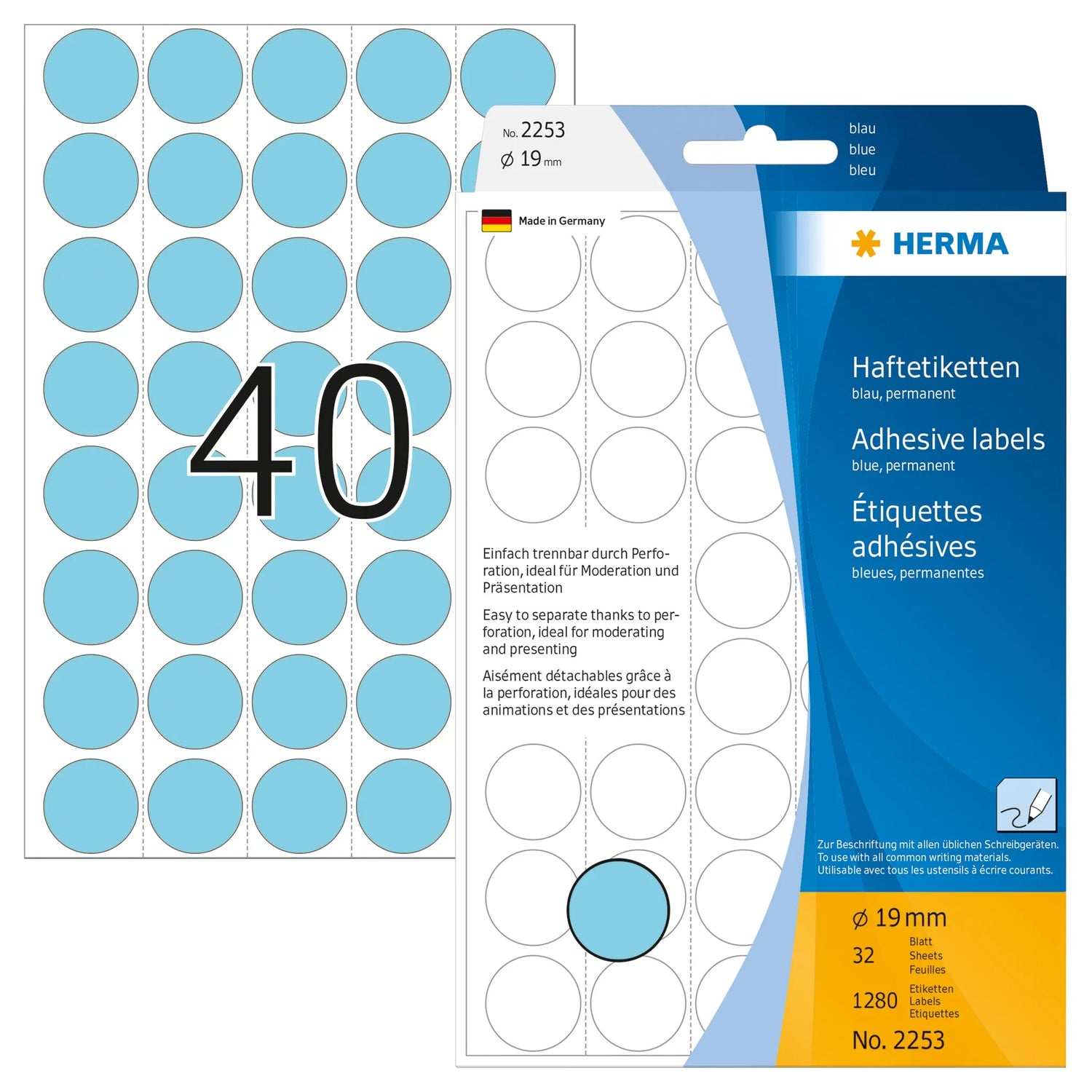 HERMA Klebepunkte 2253 blau Ø 19,0 mm