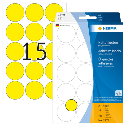 HERMA Klebepunkte 2271 gelb Ø 32,0 mm