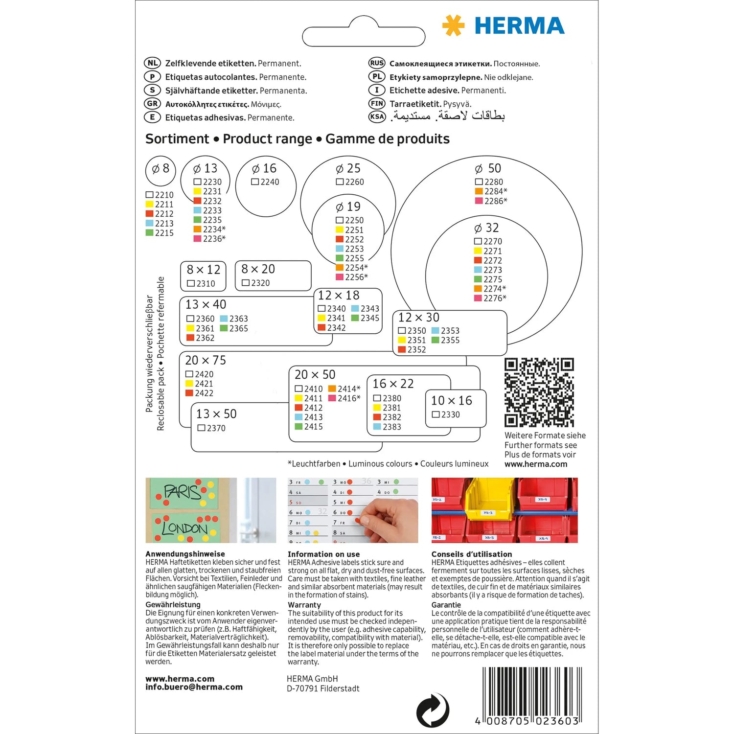 896 HERMA Etiketten 2360 weiß