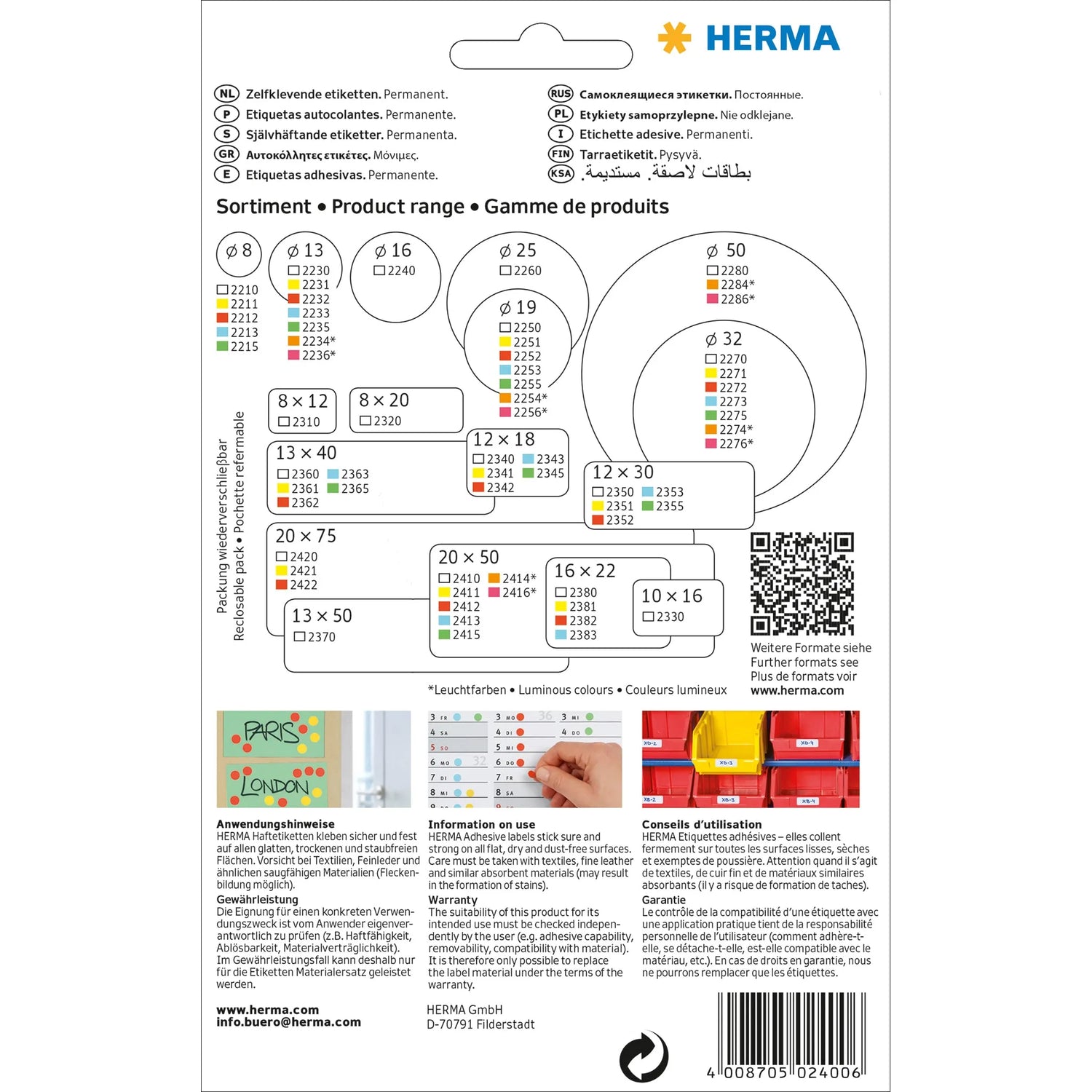 640 HERMA Etiketten 2400 weiß
