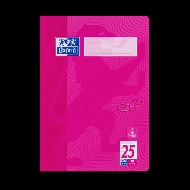 OXFORD Schulheft Touch Lineatur 25 liniert Außenrand, pink, A4, Sie erhalten 3 Hefte