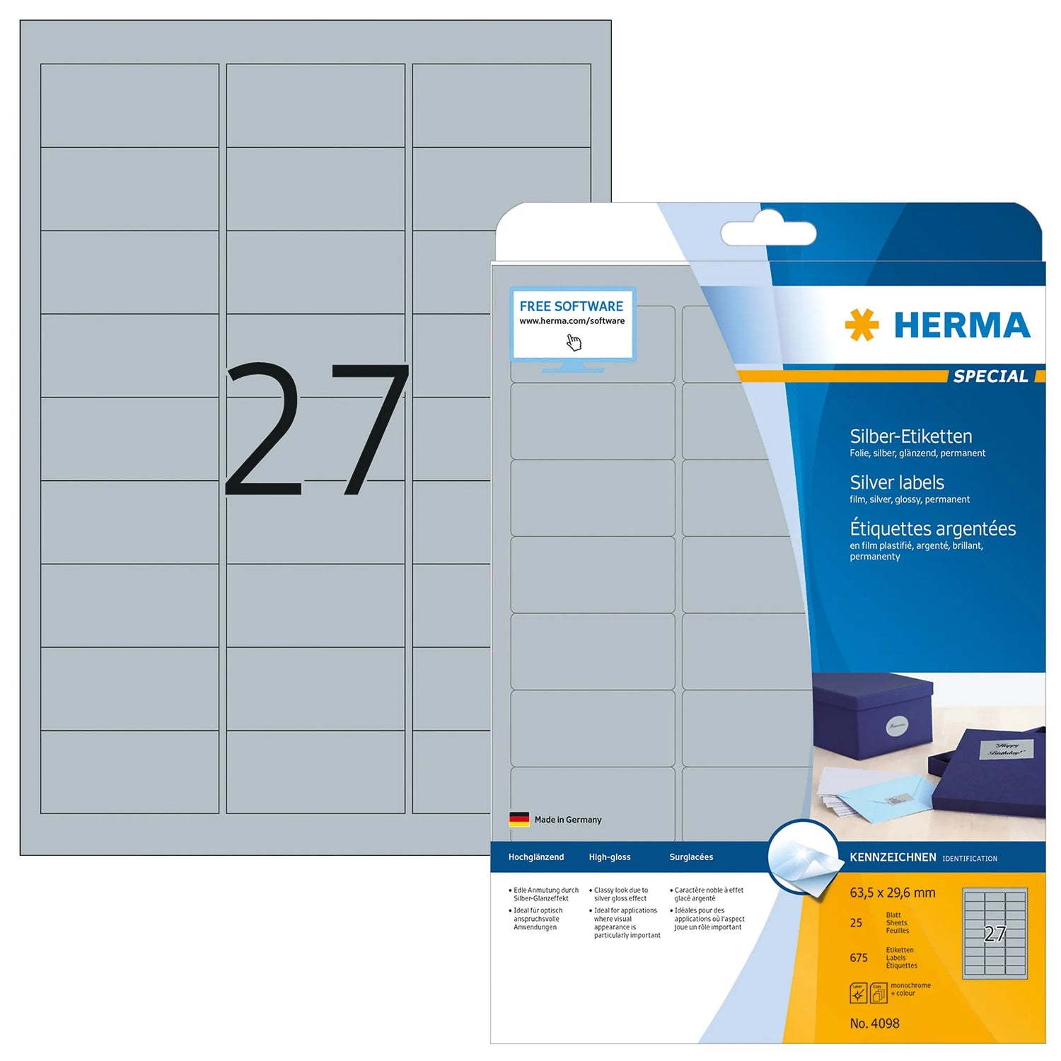 675 HERMA Folienetiketten 4098 silber
