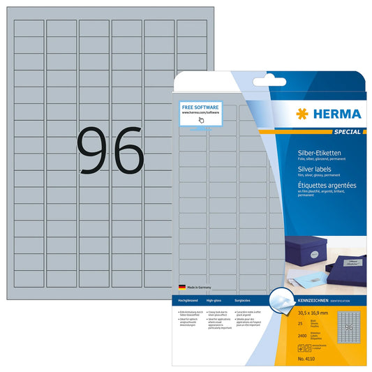 2.400 HERMA Folienetiketten 4110 silber