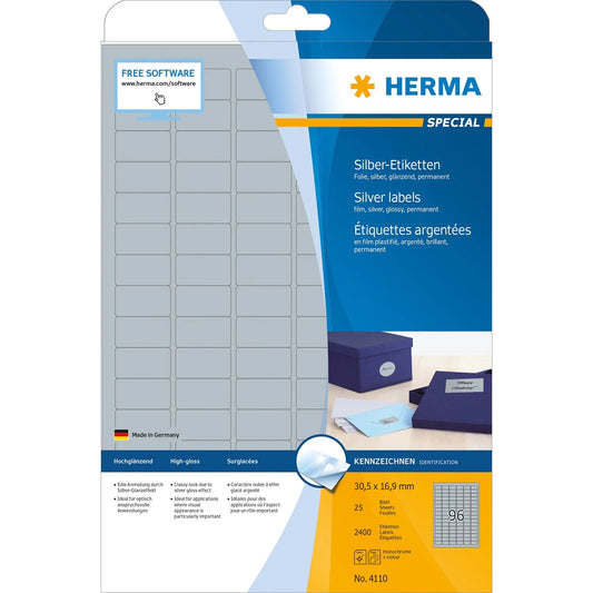 2.400 HERMA Folienetiketten 4110 silber