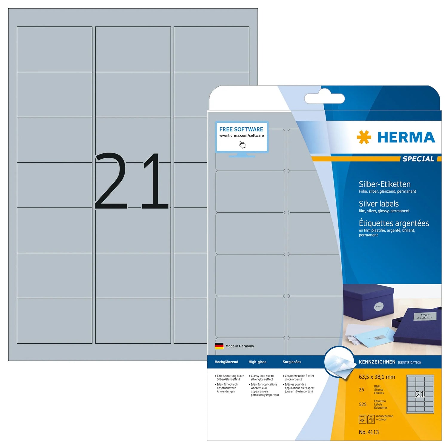 525 HERMA Folienetiketten 4113 silber